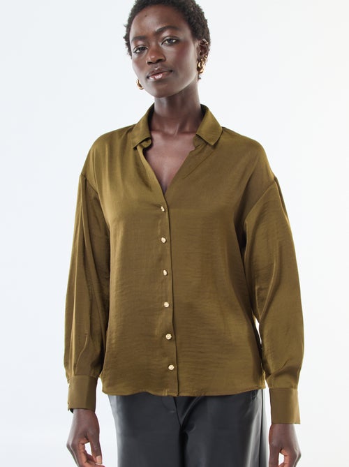 Chemisier fluide satinée avec boutons dorés - Kiabi