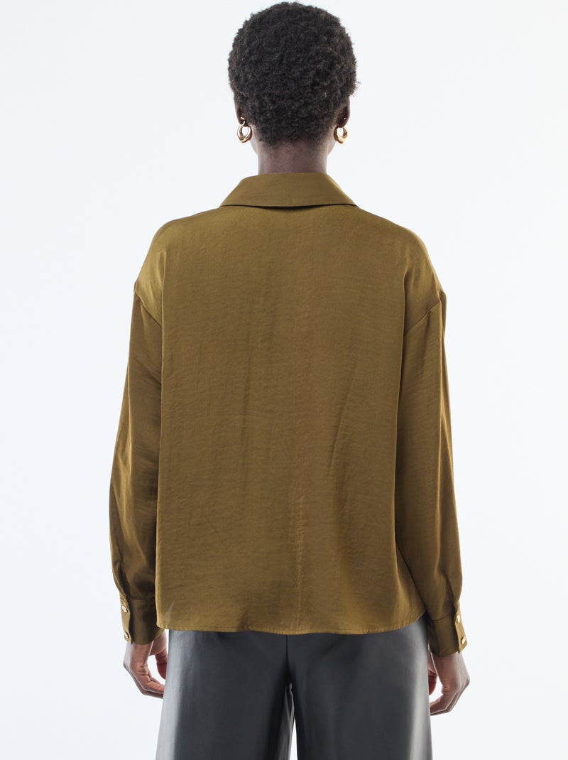 Chemisier fluide satinée avec boutons dorés Vert - Kiabi