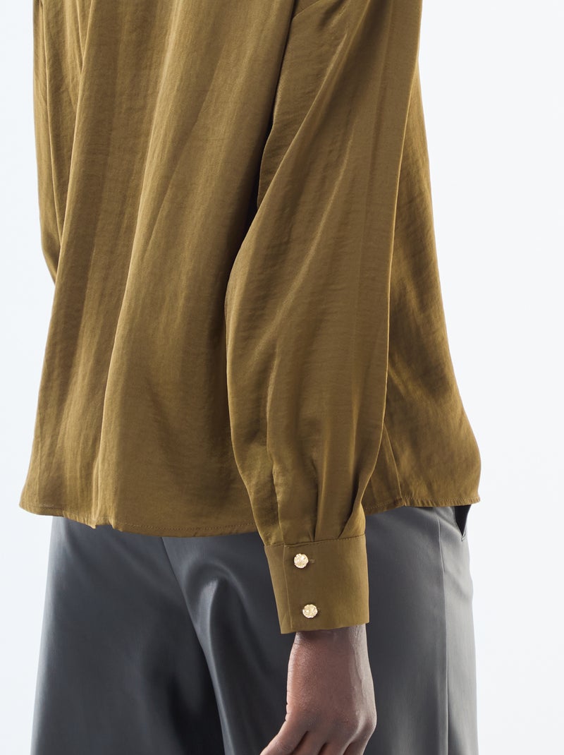 Chemisier fluide satinée avec boutons dorés Vert - Kiabi