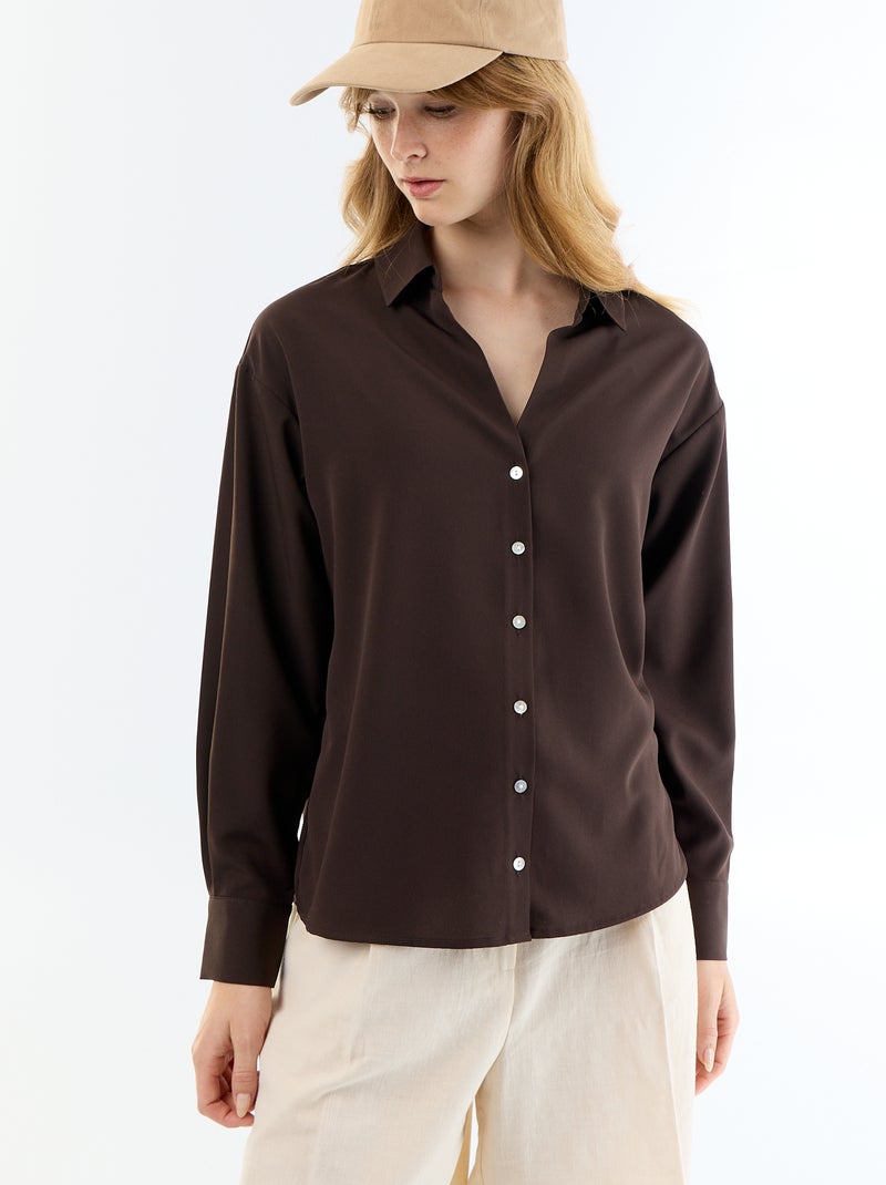Chemisier fluide uni Marron - Kiabi