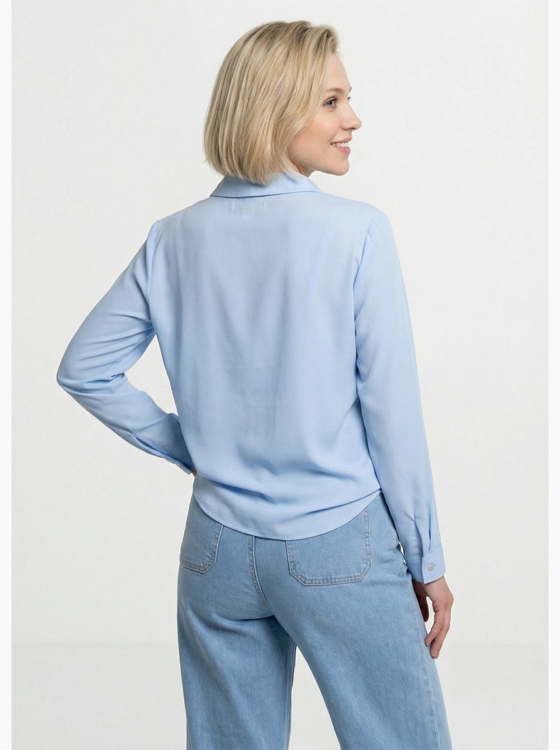 Chemisier fluide uni plissé boutons strass - Afibel Bleu ciel - Kiabi