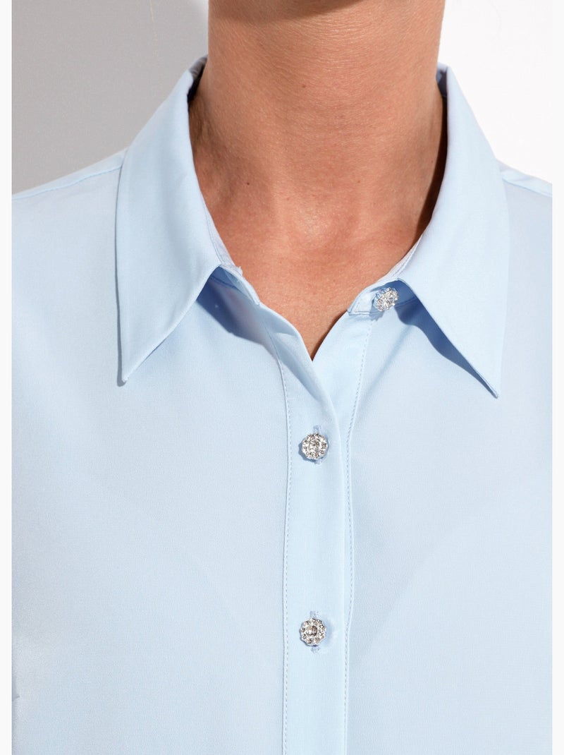 Chemisier fluide uni plissé boutons strass - Afibel Bleu ciel - Kiabi