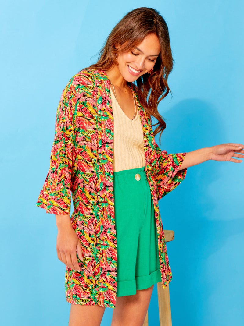 Chemisier forme kimono avec imprimé Rouge - Kiabi