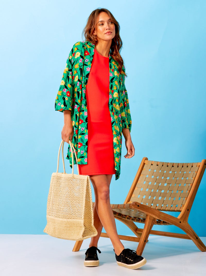 Chemisier forme kimono avec imprimé Vert - Kiabi