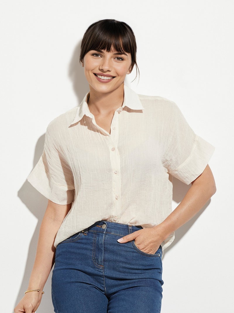 Chemisier froissé en voile manches courtes Beige - Kiabi