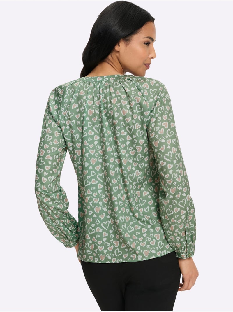 Chemisier fronce légère à l'encolure - taille standard - moda vilona Blanc Vert - Kiabi
