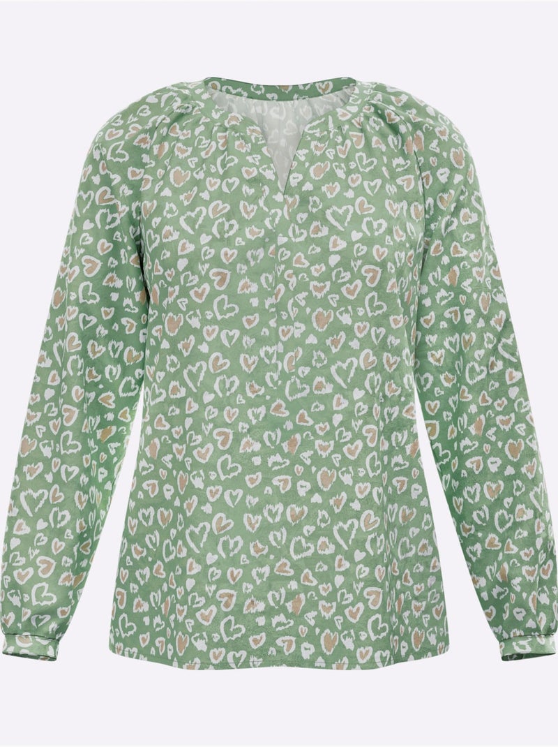 Chemisier fronce légère à l'encolure - taille standard - moda vilona Blanc Vert - Kiabi
