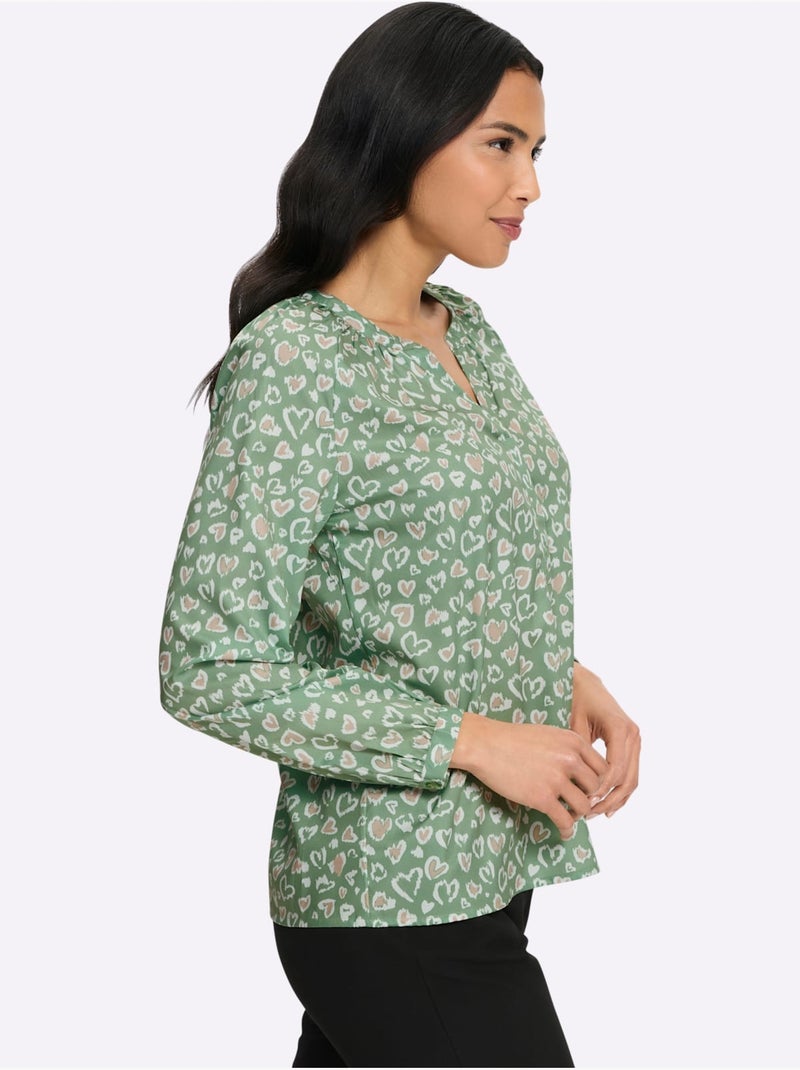 Chemisier fronce légère à l'encolure - taille standard - moda vilona Blanc Vert - Kiabi