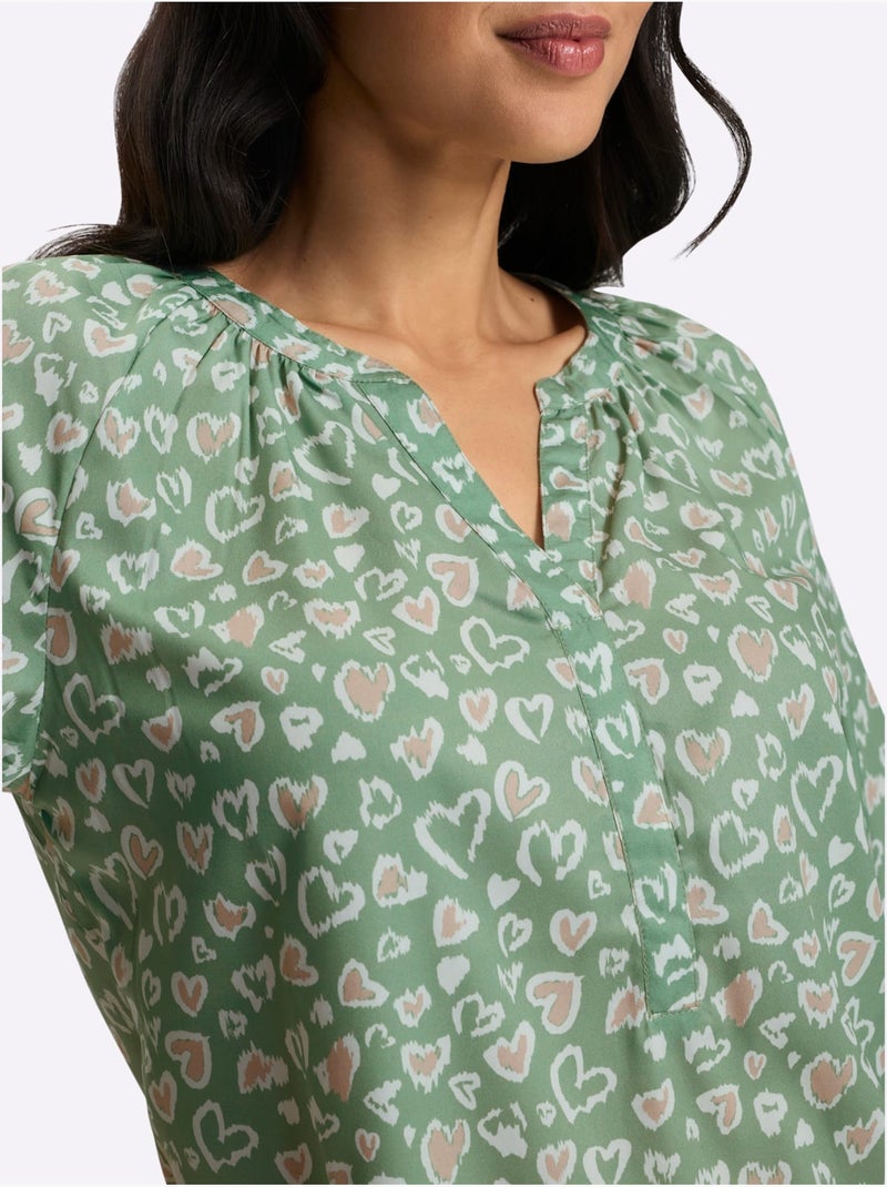 Chemisier fronce légère à l'encolure - taille standard - moda vilona Blanc Vert - Kiabi