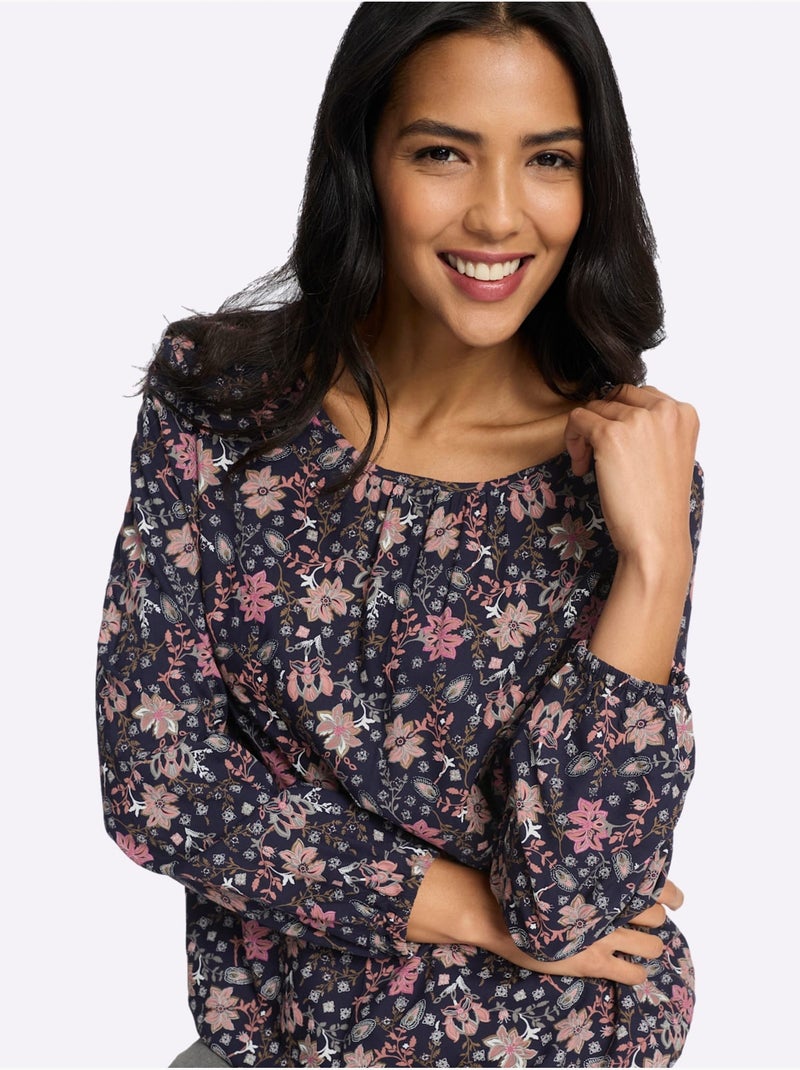 Chemisier Fronce Légère à L'encolure - Taille Standard - Moda Vilona Bleu Rose foncé - Kiabi