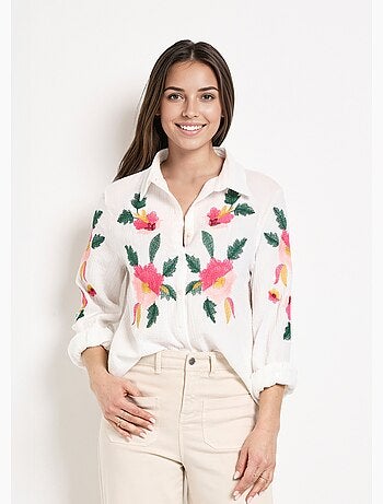 Chemisier gaze de coton broderies fleurs - afibel