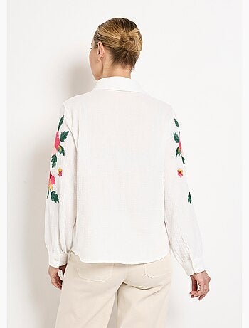 Chemisier gaze de coton broderies fleurs - afibel