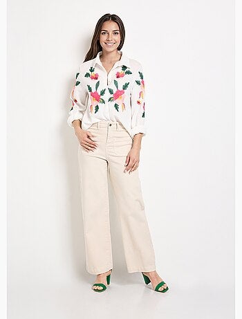Chemisier gaze de coton broderies fleurs - afibel