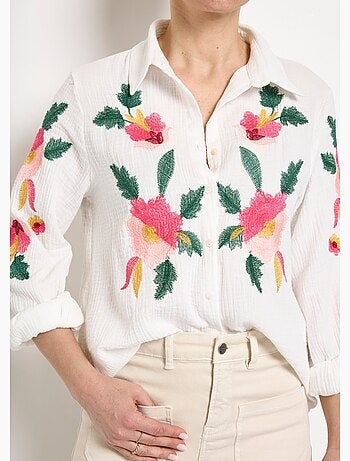 Chemisier gaze de coton broderies fleurs - afibel