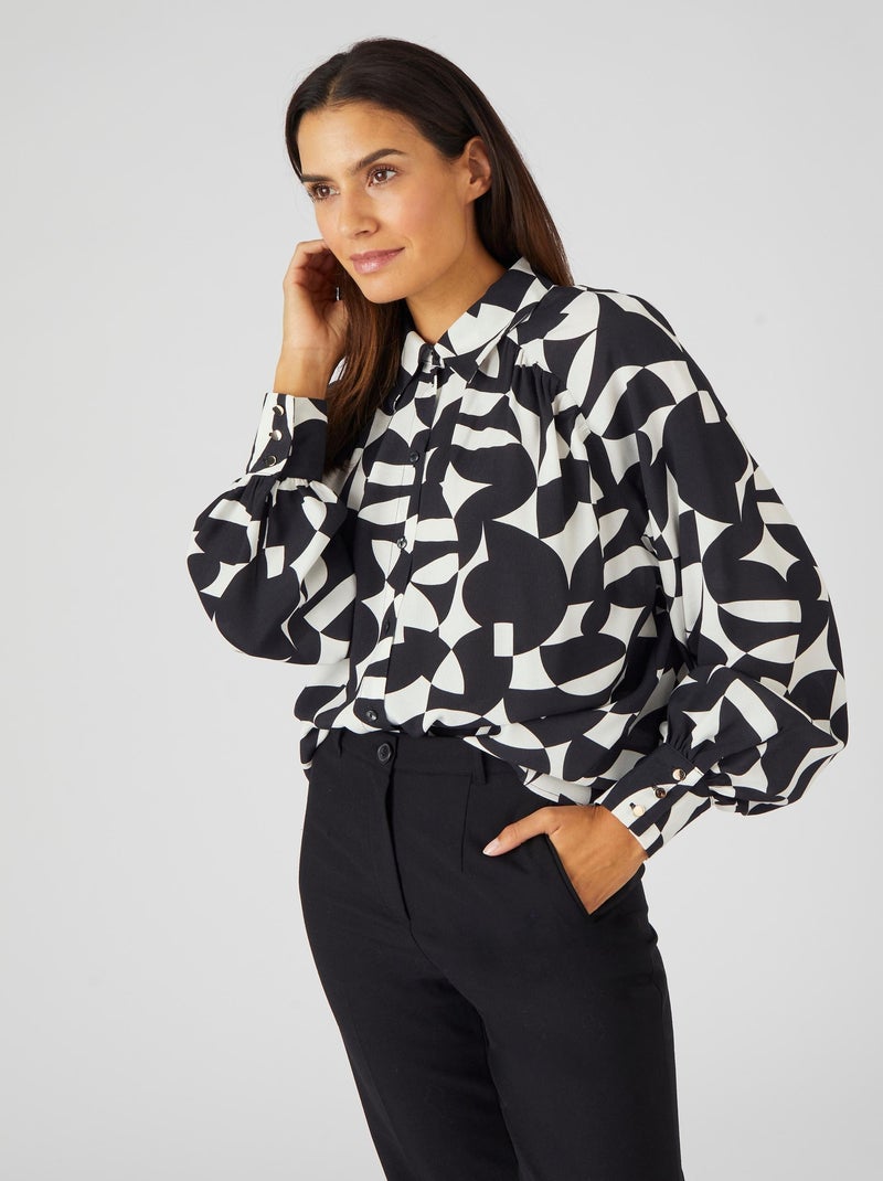 Chemisier graphique pure viscose - Damart Noir - Kiabi