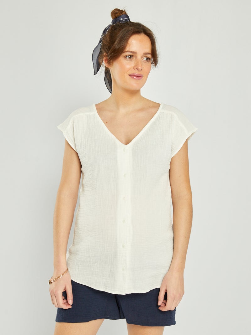 Chemisier grossesse en gaze de coton blanc - Kiabi