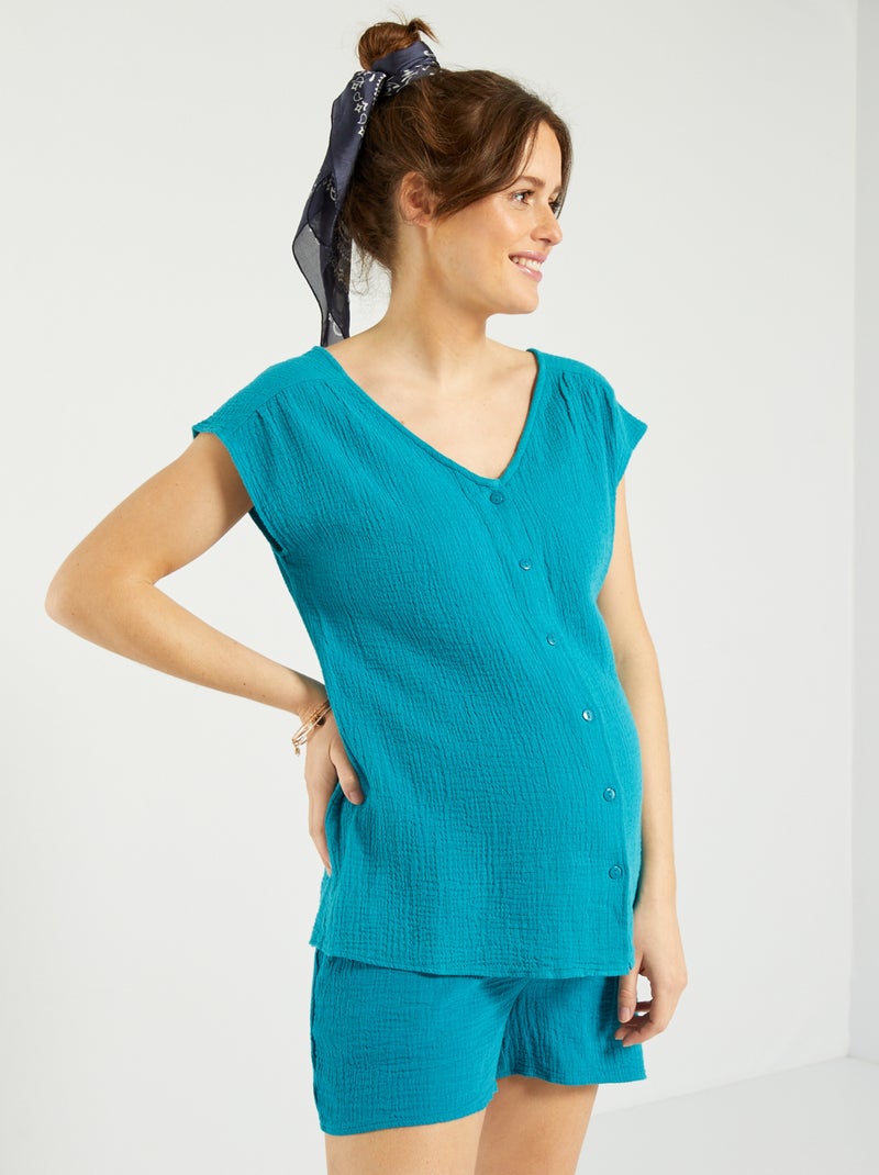 Chemisier grossesse en gaze de coton Bleu canard - Kiabi