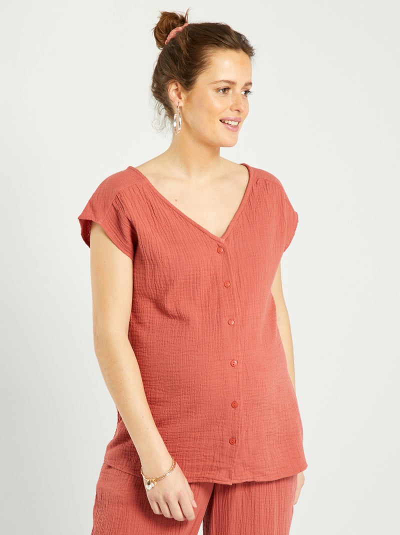 Chemisier grossesse en gaze de coton Rouille - Kiabi