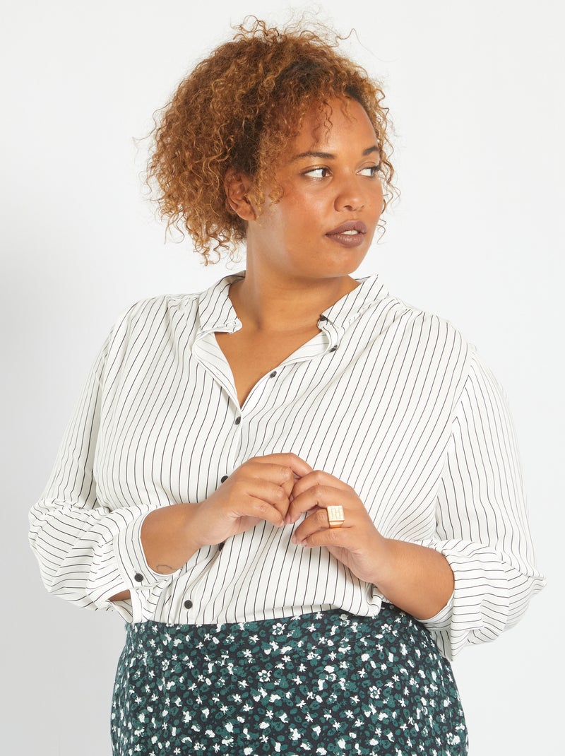 Chemisier imprimé en viscose Blanc rayé - Kiabi