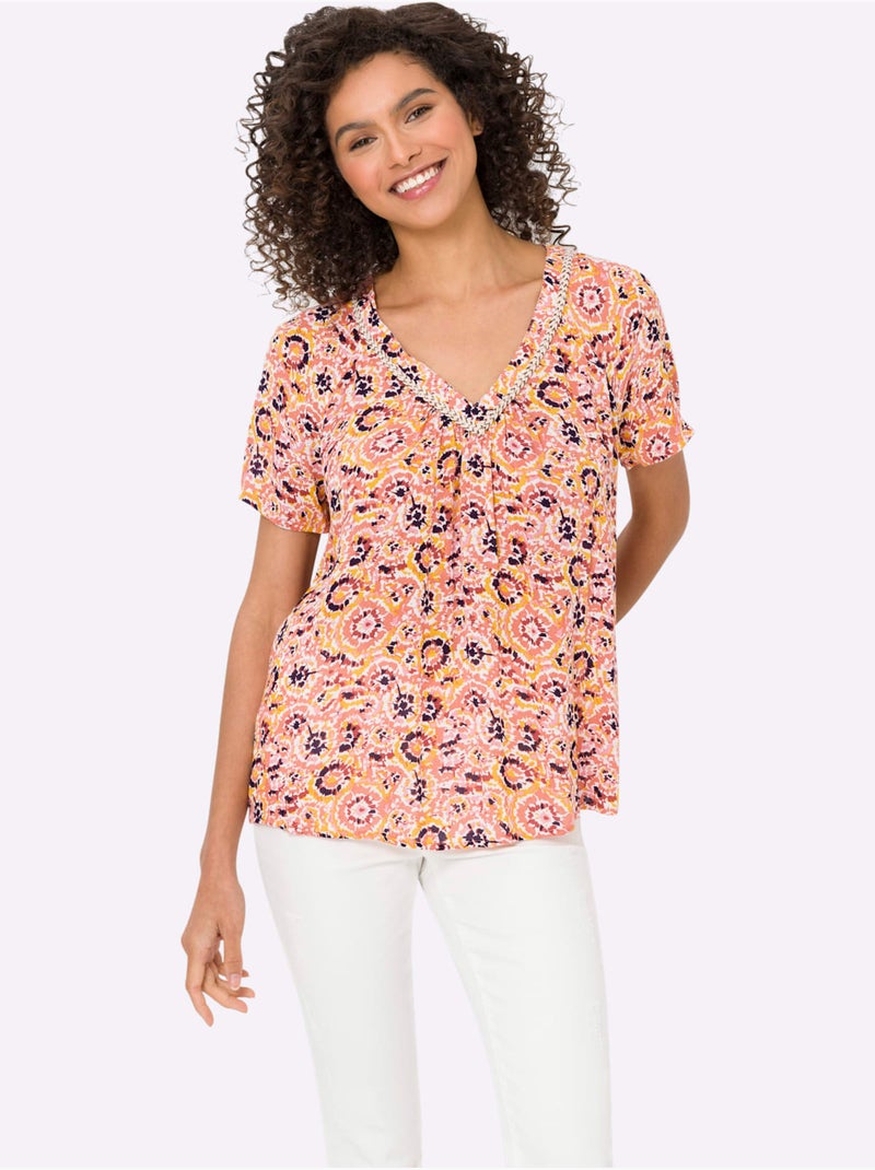 Chemisier imprimé ethnique mode - taille standard - helline Bleu Orange - Kiabi
