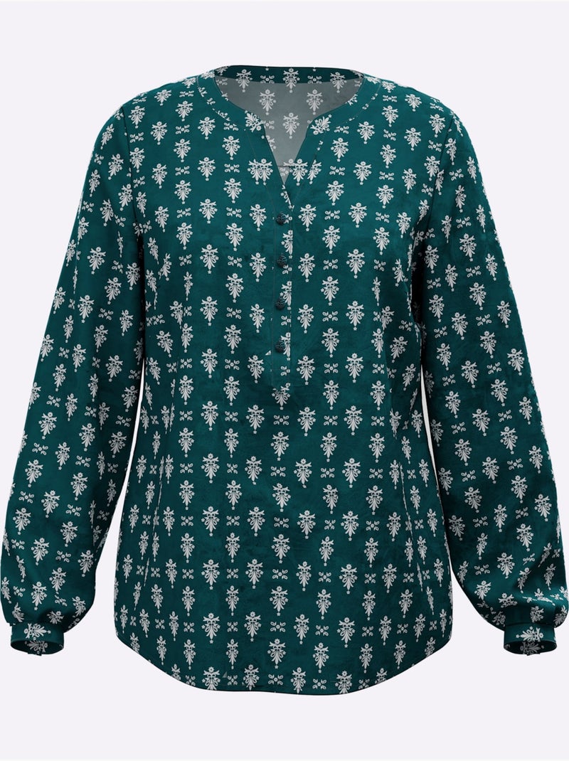 Chemisier imprimé ethnique mode - taille standard - moda vilona Bleu pétrole - Kiabi