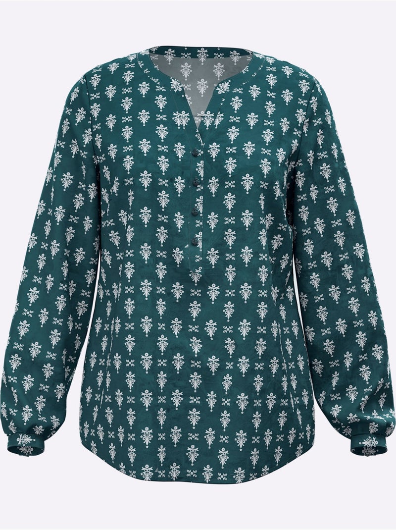 Chemisier imprimé ethnique mode - taille standard - moda vilona Bleu pétrole - Kiabi