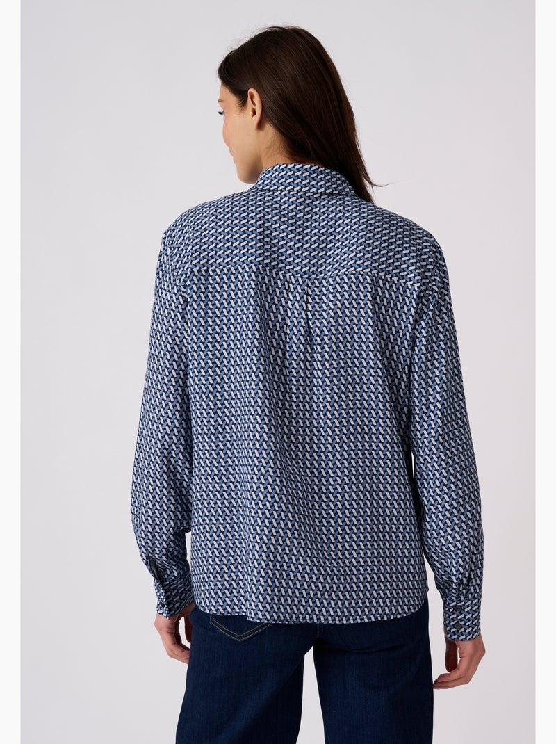 Chemisier imprimé graphique pure viscose - damart Bleu - Kiabi