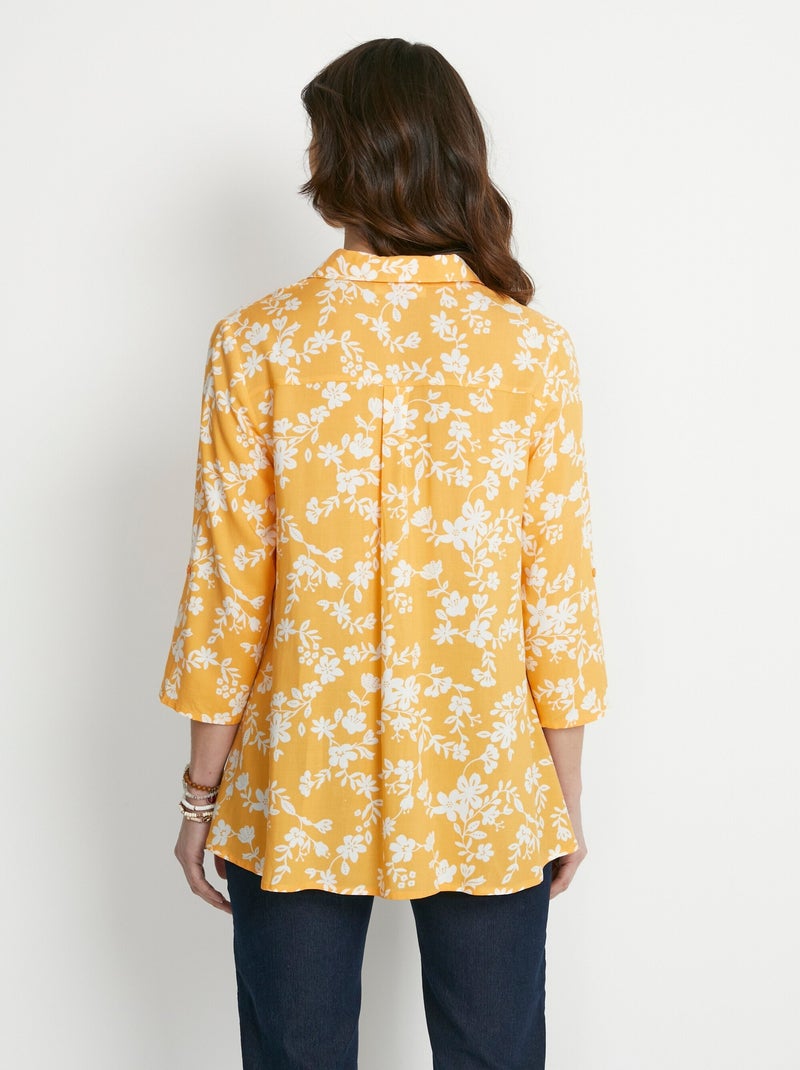 Chemisier imprimé manches 3/4 dos plus long - Afibel Blanc Jaune - Kiabi