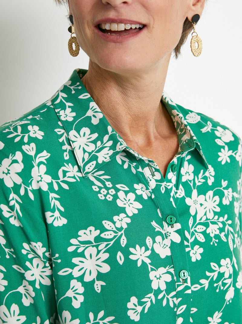 Chemisier Femme Vert Opaline - Taille 48 - Manches Longues Boutonnées - Forme Blousant - Occasion TBE