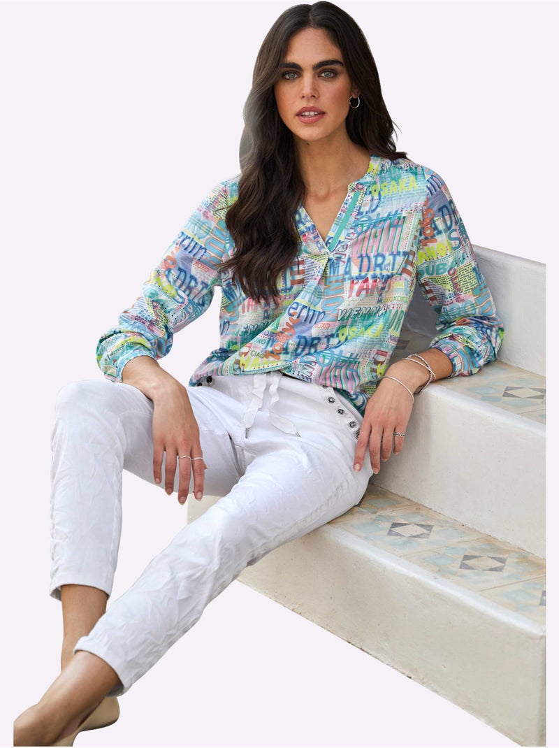Chemisier Imprimé Original - Taille Standard - Helline Blanc Bleu - Kiabi