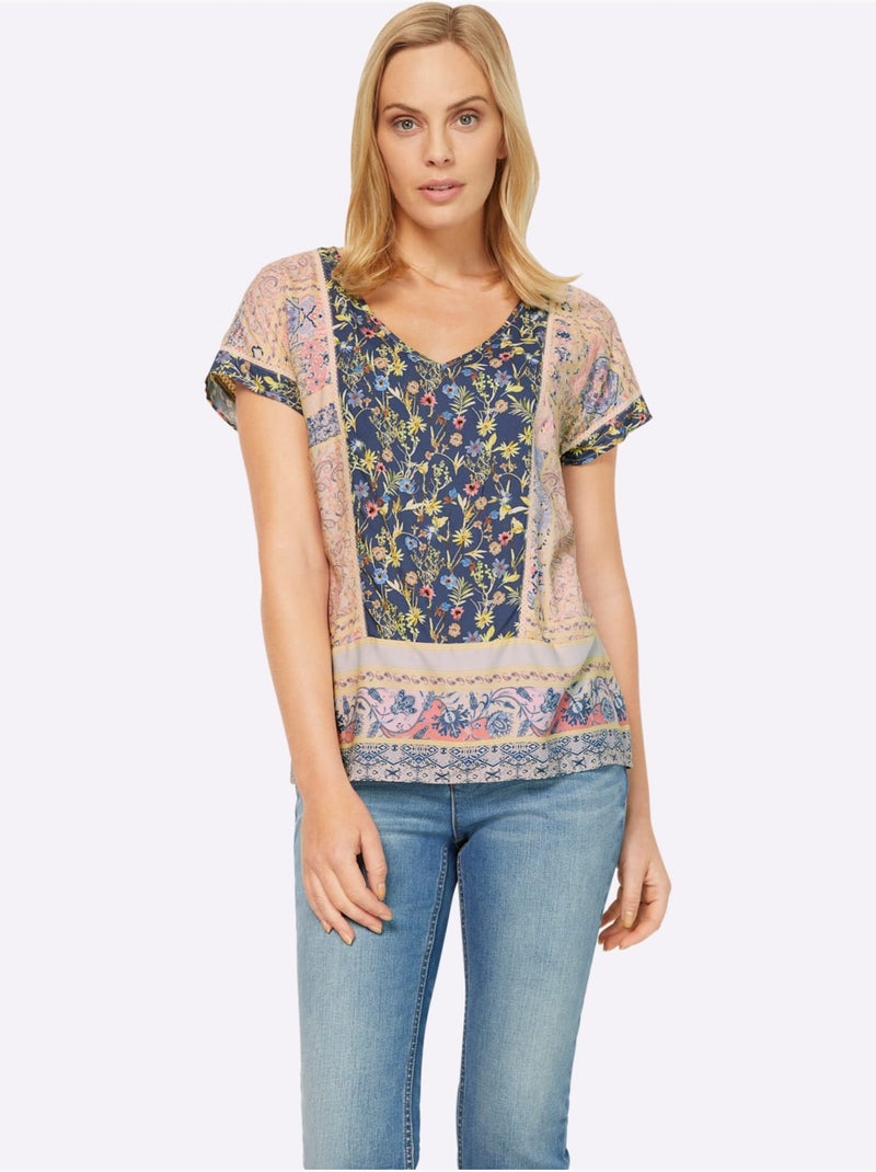 Chemisier Imprimé Patchwork - Taille Standard - Helline Bleu Rose - Kiabi