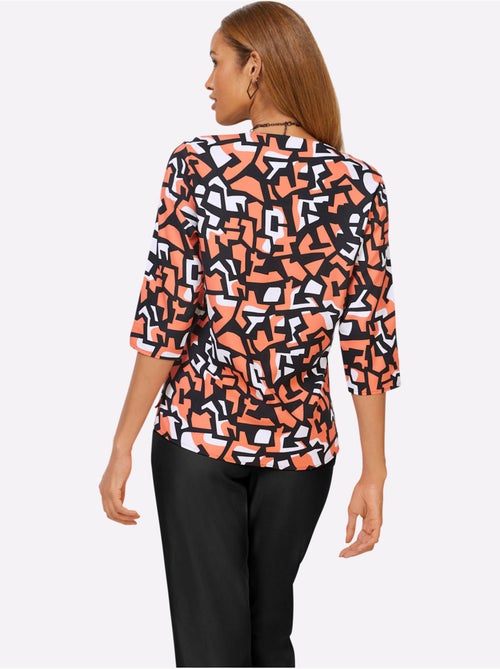 Chemisier imprimé pétillant en viscose et manches trois quart col rond - taille standard - helline - Kiabi Chemisier imprimé pétillant en viscose et manches trois quart col rond - taille standard - helline - Kiabi