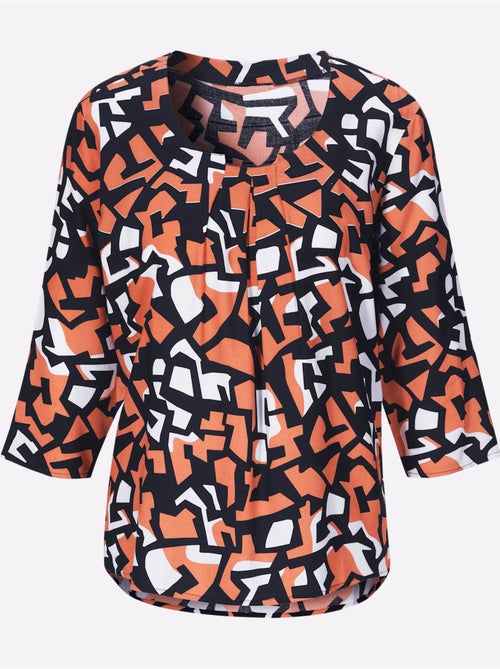 Chemisier imprimé pétillant en viscose et manches trois quart col rond - taille standard - helline - Kiabi Chemisier imprimé pétillant en viscose et manches trois quart col rond - taille standard - helline - Kiabi