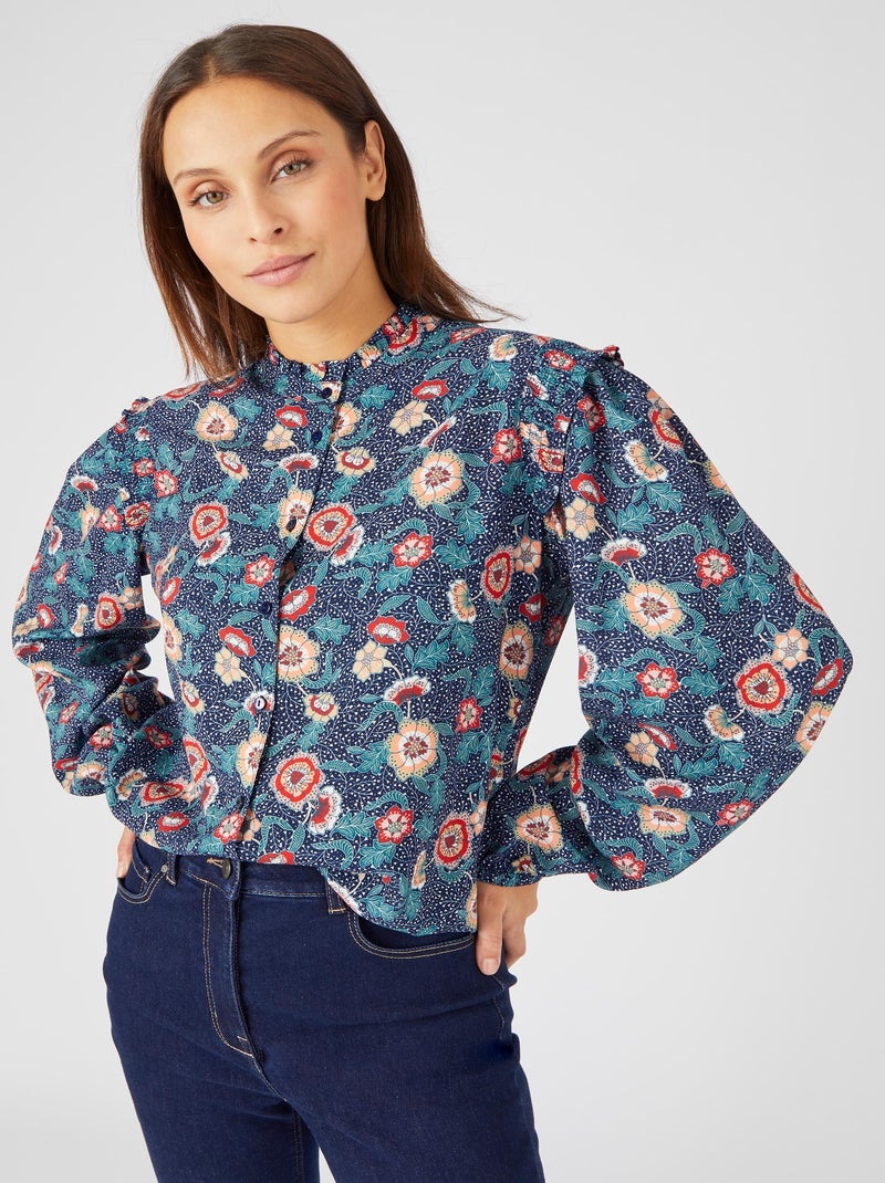 Chemisier imprimé pure viscose - Damart Bleu marine - Kiabi
