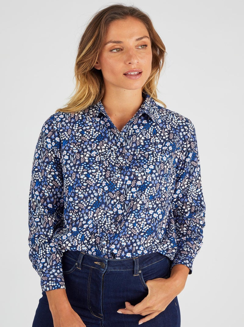 Chemisier imprimé pure viscose - Damart Bleu marine - Kiabi
