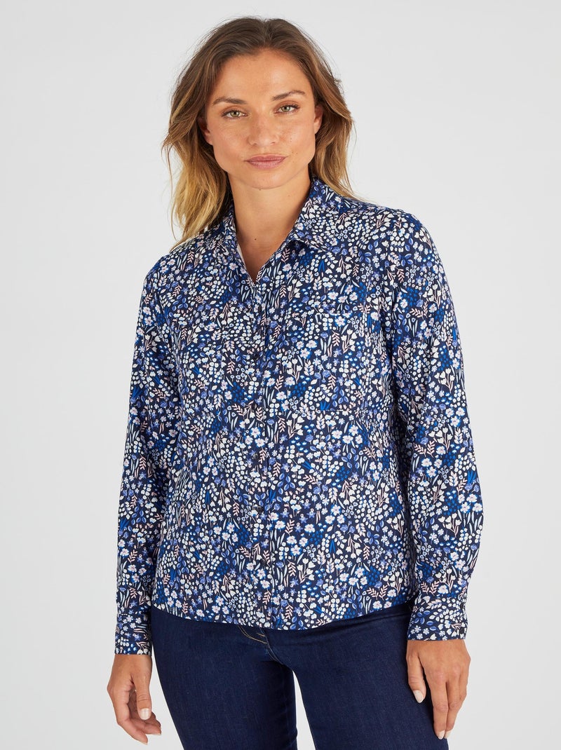 Chemisier imprimé pure viscose - Damart Bleu marine - Kiabi