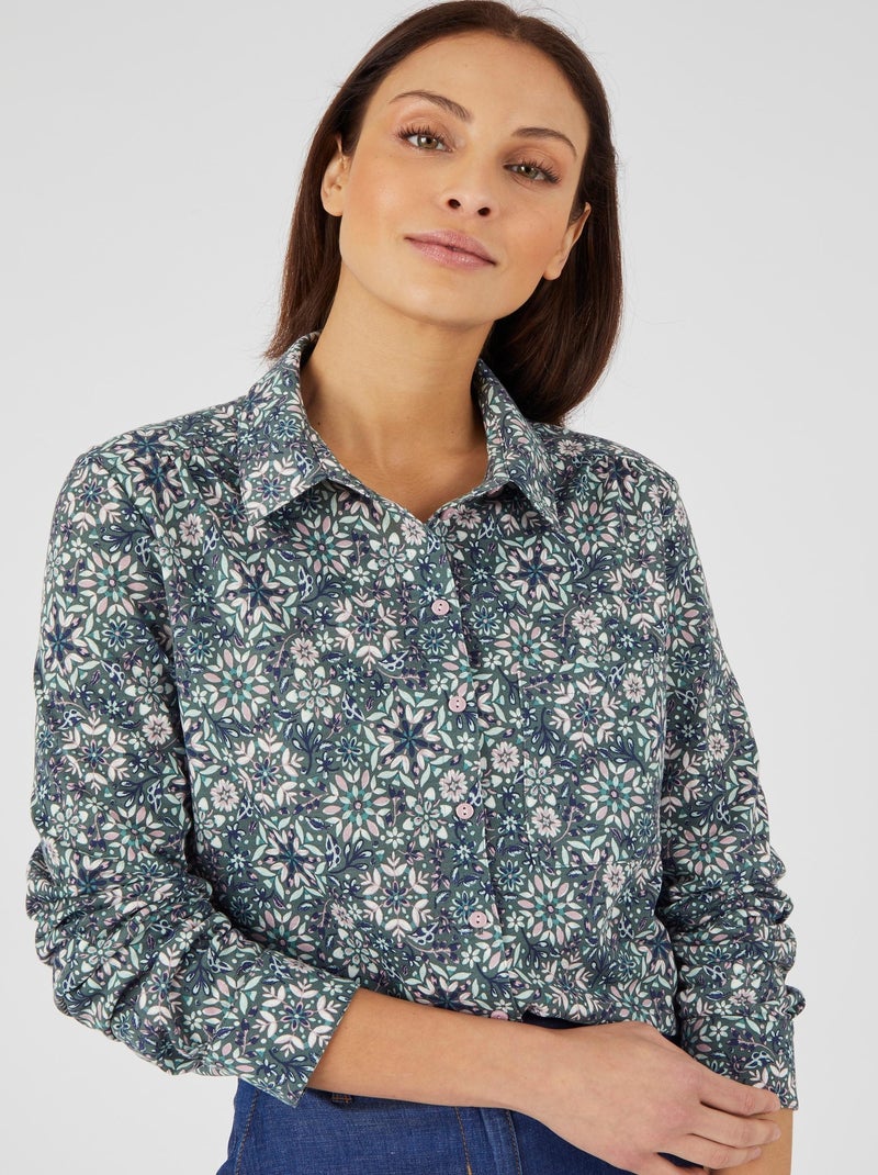 Chemisier Femme Damart Thermolactyl - Imprimé Bleu - Taille 46/48 - Matière Chaude Polyester/Viscose