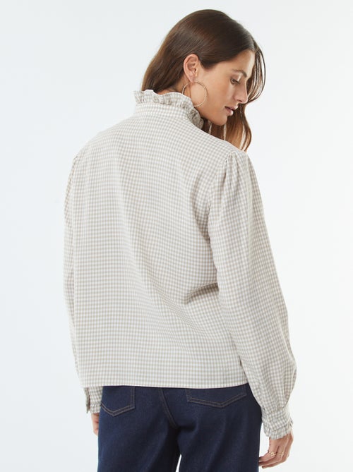 Chemisier imprimé vichy avec volants - Kiabi