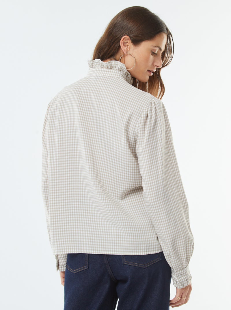 Chemisier imprimé vichy avec volants Beige - Kiabi