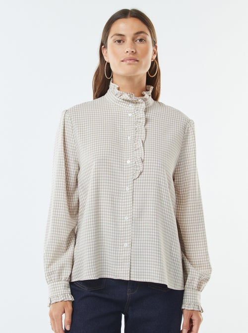 Chemisier imprimé vichy avec volants - Kiabi
