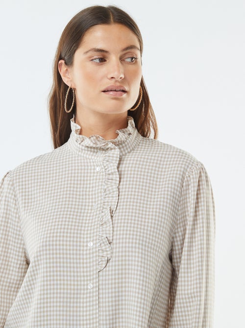 Chemisier imprimé vichy avec volants - Kiabi