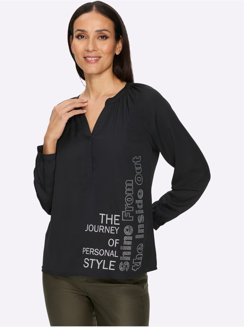 Chemisier inscription tendance - taille standard - helline Noir Beige - Kiabi