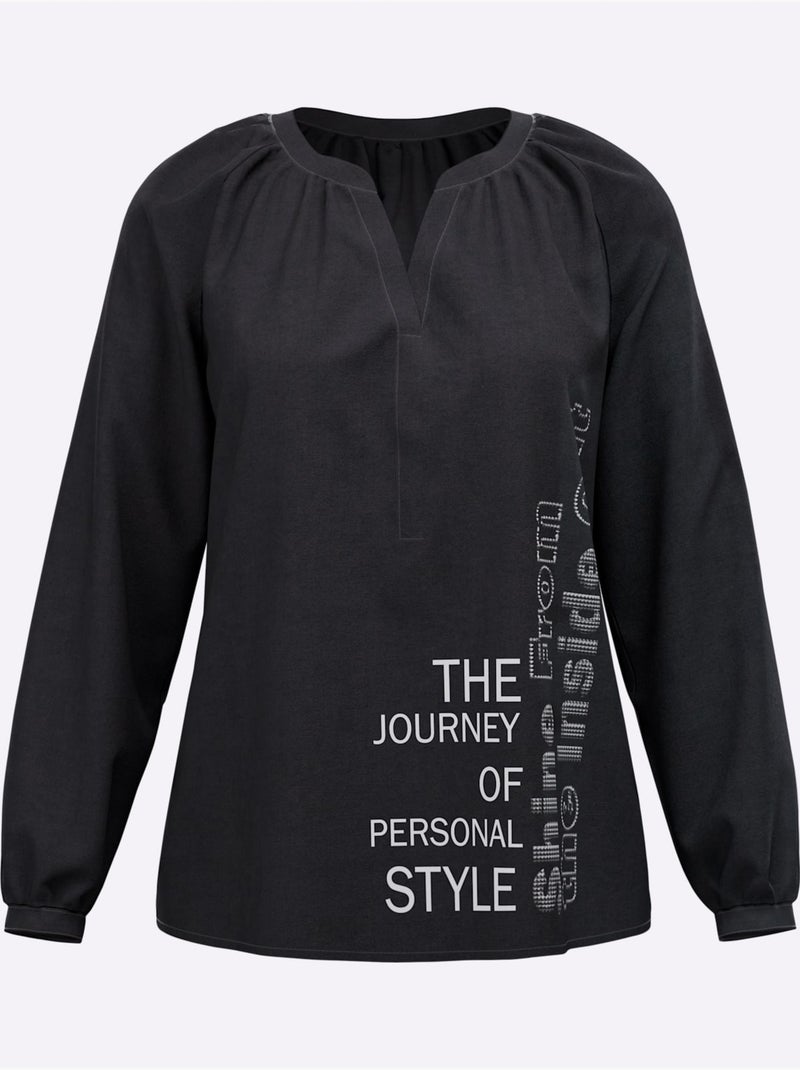 Chemisier inscription tendance - taille standard - helline Noir Beige - Kiabi