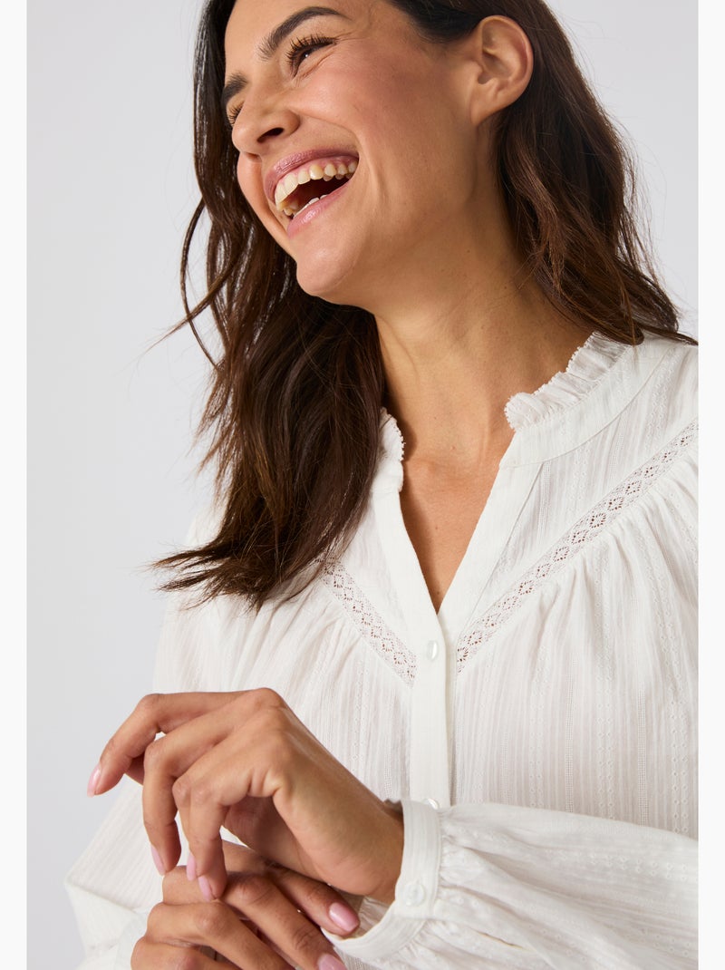 Chemisier jacquard reliéfé - Damart Blanc - Kiabi