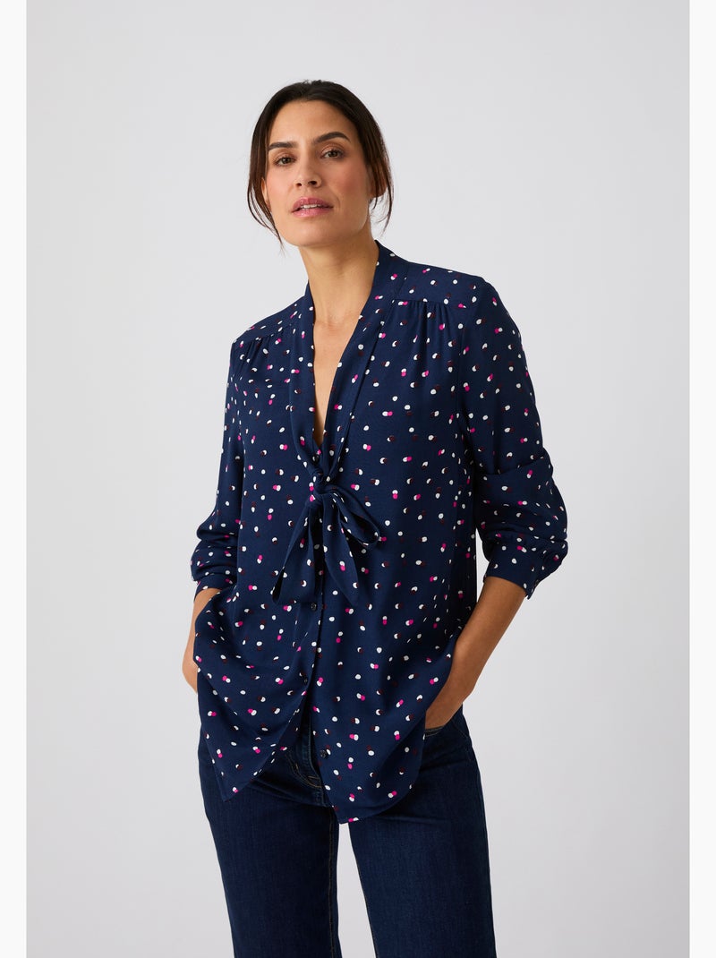 Chemisier lavallière imprimé pois - Damart Bleu - Kiabi