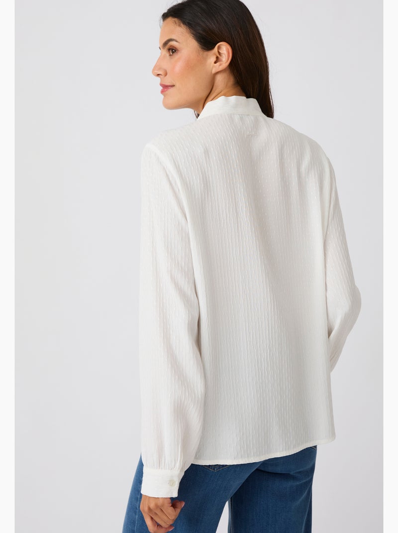 Chemisier lavallière jacquard reliéfé - Damart Blanc - Kiabi