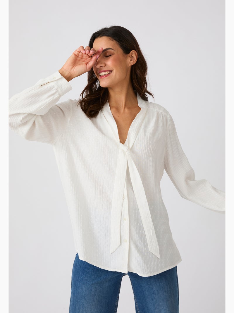 Chemisier lavallière jacquard reliéfé - Damart Blanc - Kiabi
