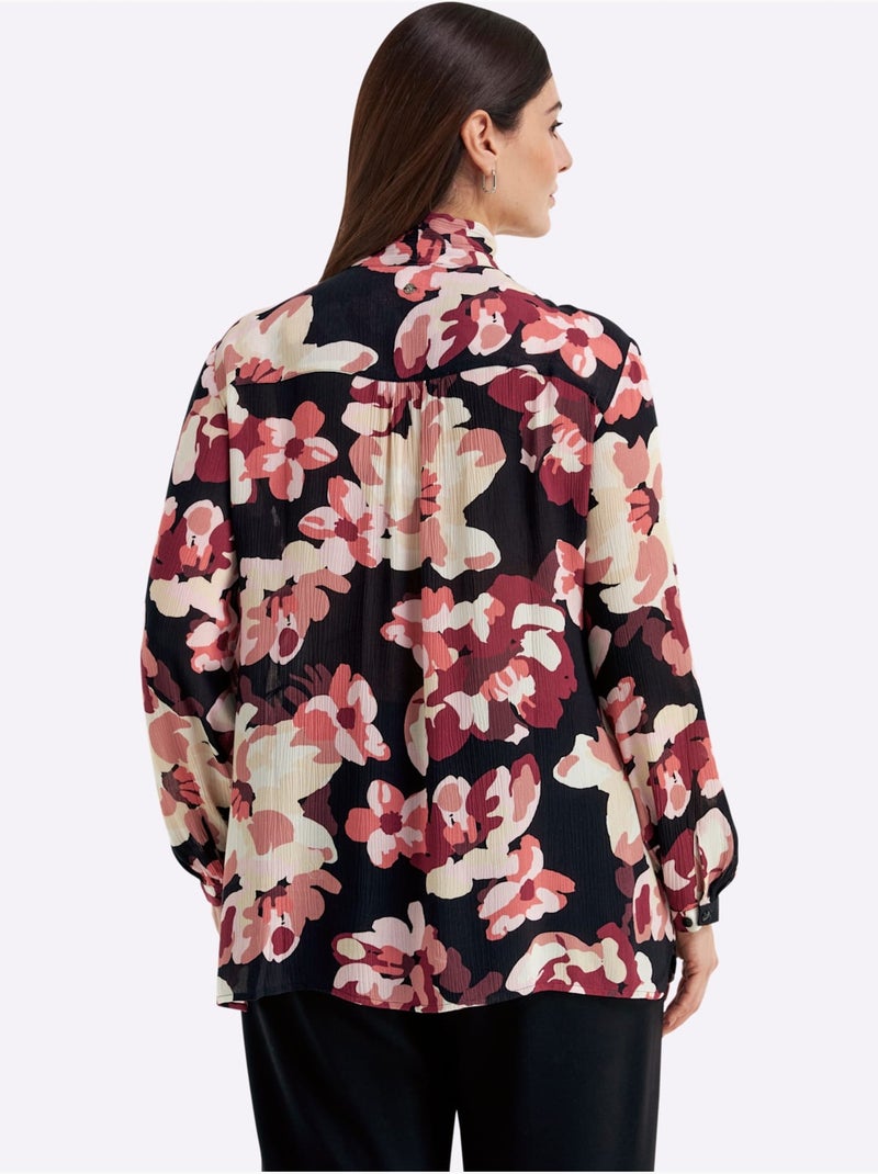 Chemisier Lavallière Joli Motif Floral - Taille Standard - Sheego Noir Orange - Kiabi
