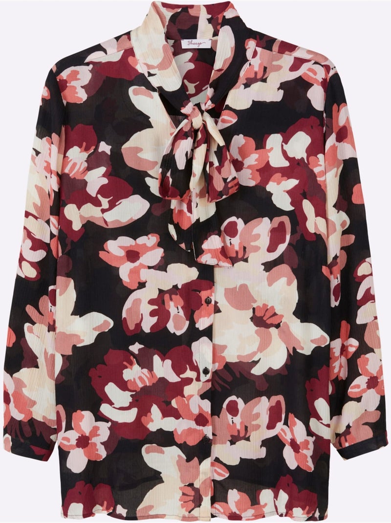 Chemisier Lavallière Joli Motif Floral - Taille Standard - Sheego Noir Orange - Kiabi