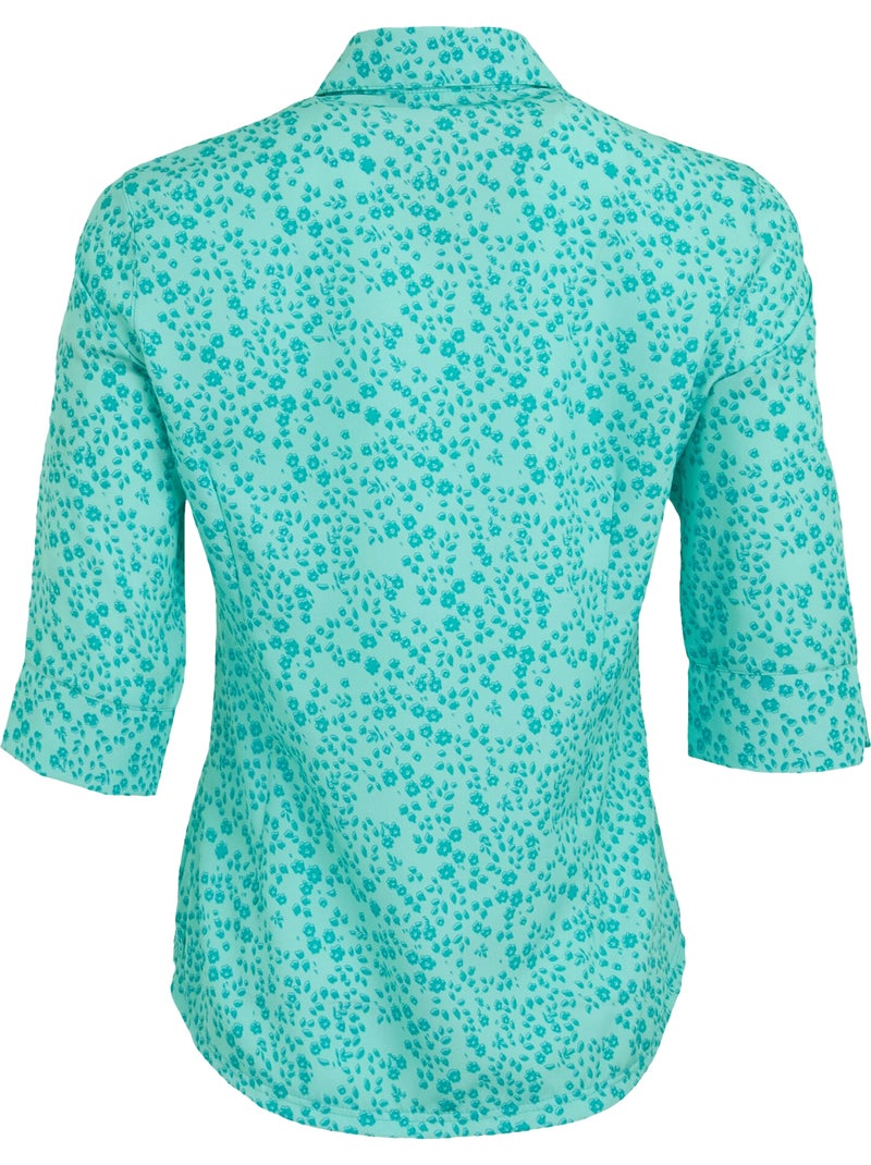 Chemisier léger manches ¾ motif/style imprimé kinnis - regatta Bleu turquoise - Kiabi